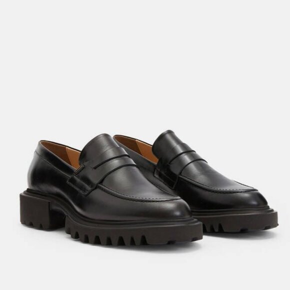 AllSaints Womens Lola Leather Loafers in Black 9 with Box Penny Oxford Shoes - Picture 2 of 16